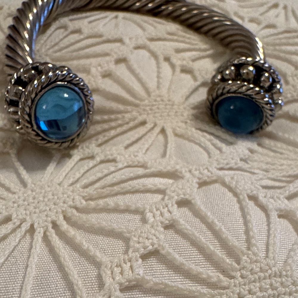 Silver and Blue Cable Cuff Bracelet